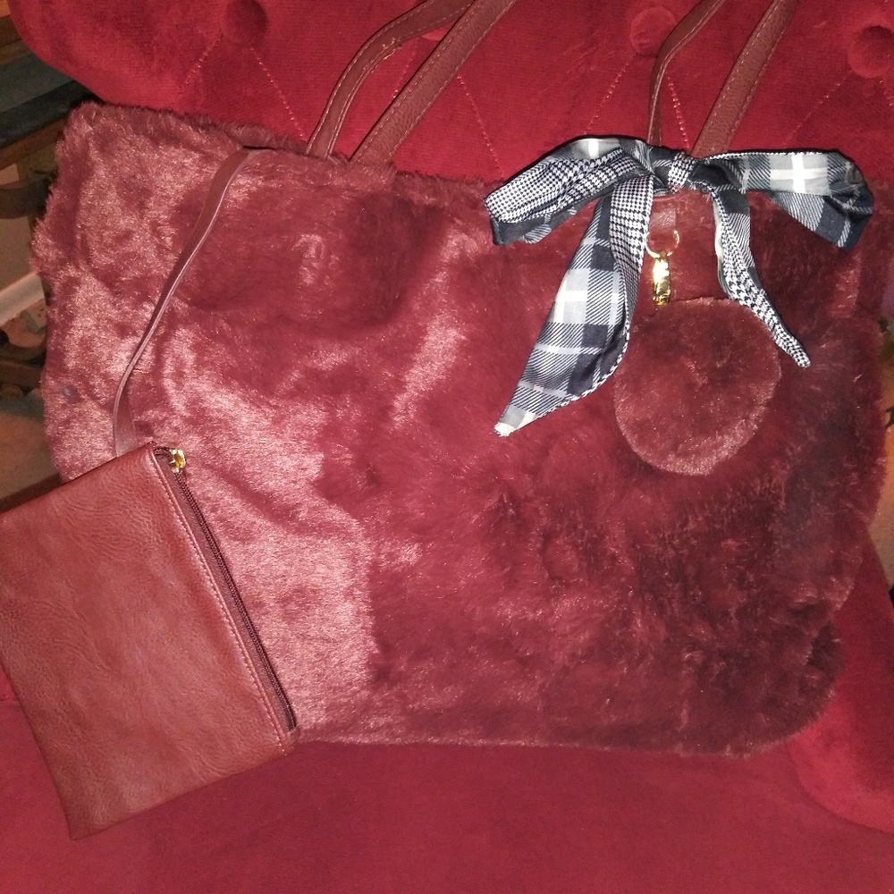 Magenta Furry Travel Tote w/ furry ball charm